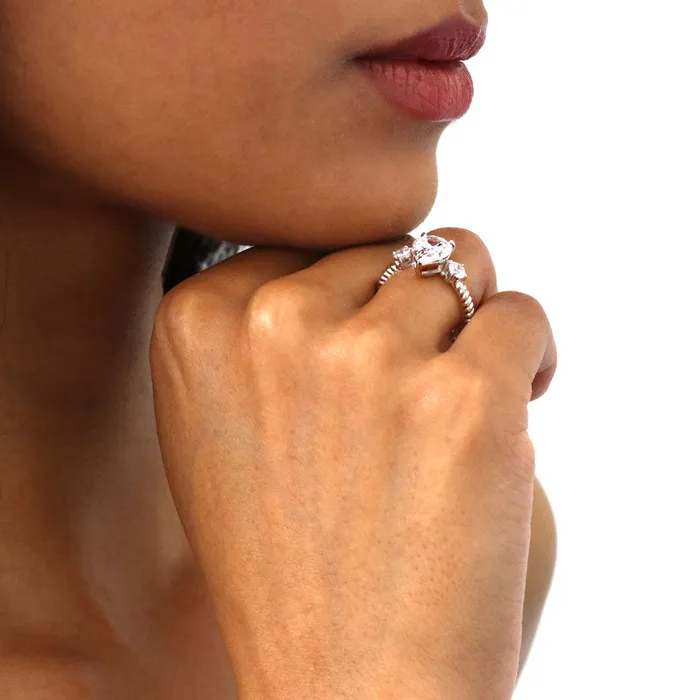 Rings 3Stone Woven 18ct Pear CZ Ring Set in Sterling Silver BERRICLE