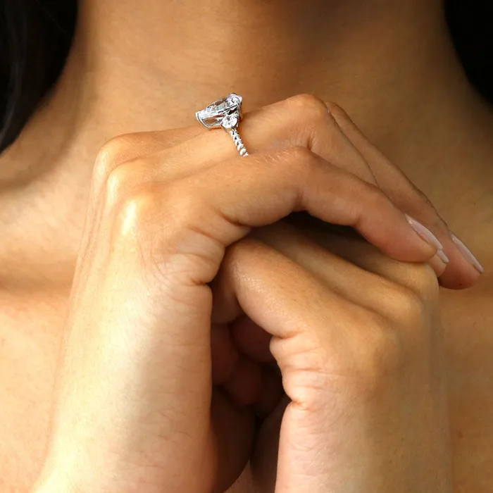 Rings 3Stone Woven 18ct Pear CZ Ring Set in Sterling Silver BERRICLE