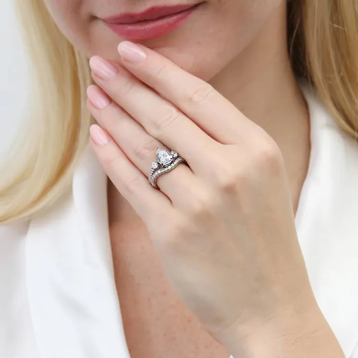 Rings 3Stone Woven 18ct Pear CZ Ring Set in Sterling Silver BERRICLE
