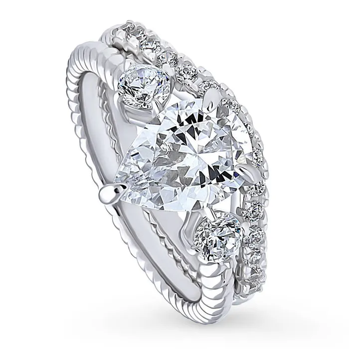Rings 3Stone Woven 18ct Pear CZ Ring Set in Sterling Silver BERRICLE
