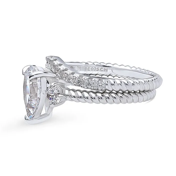 Rings 3Stone Woven 18ct Pear CZ Ring Set in Sterling Silver BERRICLE