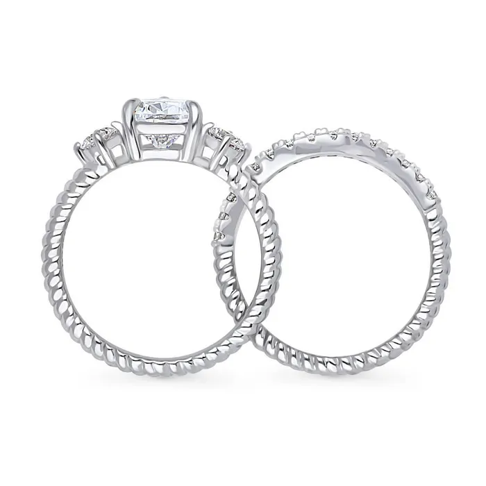 Rings 3Stone Woven 18ct Pear CZ Ring Set in Sterling Silver BERRICLE