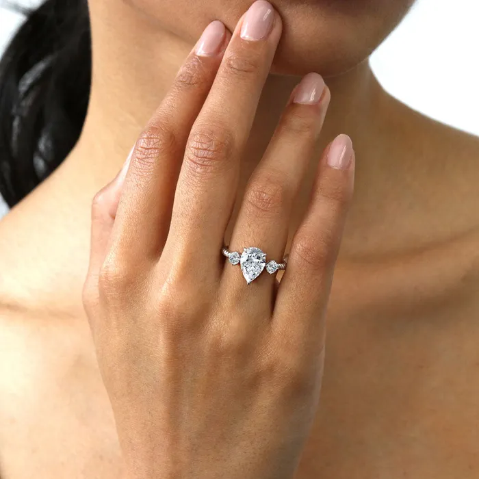 Rings 3Stone Woven 18ct Pear CZ Ring Set in Sterling Silver BERRICLE