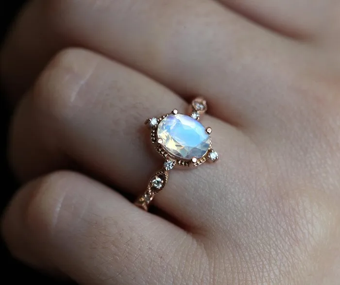 Rings Arya Blue Moonstone Ring Oval Moonstone Ring capucinne