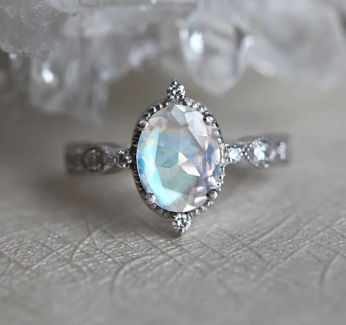 Rings Arya Blue Moonstone Ring Oval Moonstone Ring capucinne