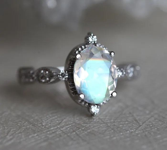 Rings Arya Blue Moonstone Ring Oval Moonstone Ring capucinne