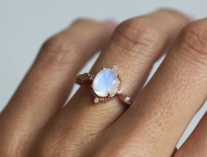 Rings Arya Blue Moonstone Ring Oval Moonstone Ring capucinne