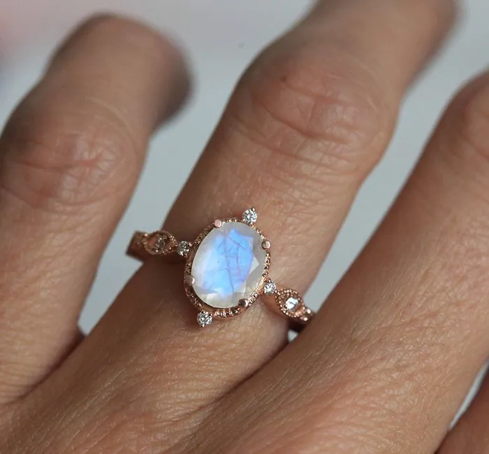 Rings Arya Blue Moonstone Ring Oval Moonstone Ring capucinne