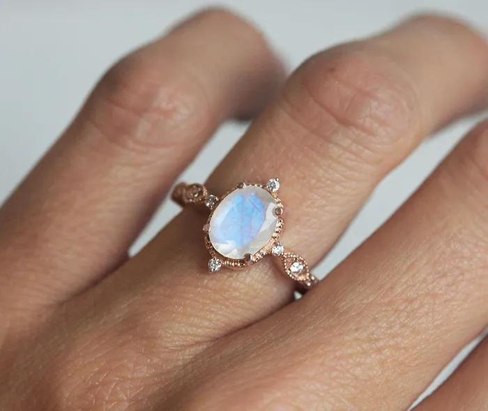 Rings Arya Blue Moonstone Ring Oval Moonstone Ring capucinne