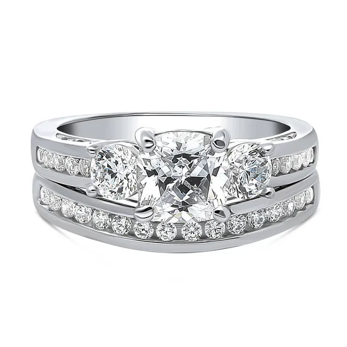 Rings BERRICLE 3Stone 15ct Cushion CZ Ring Set in Sterling Silver