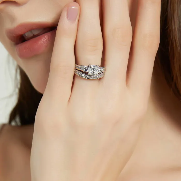 Rings BERRICLE 3Stone 15ct Cushion CZ Ring Set in Sterling Silver