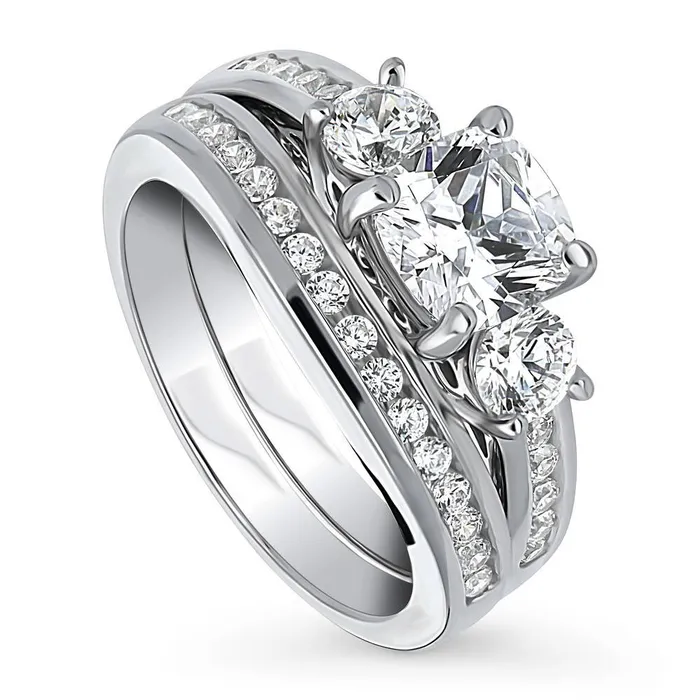 Rings BERRICLE 3Stone 15ct Cushion CZ Ring Set in Sterling Silver