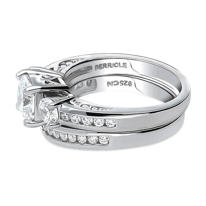 Rings BERRICLE 3Stone 15ct Cushion CZ Ring Set in Sterling Silver
