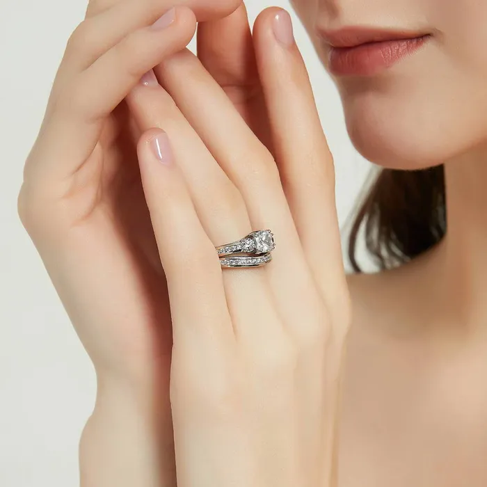 Rings BERRICLE 3Stone 15ct Cushion CZ Ring Set in Sterling Silver