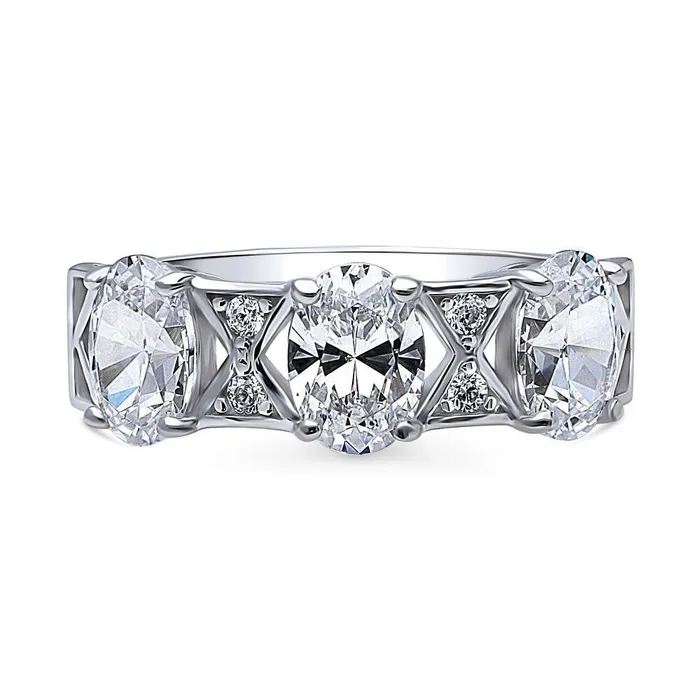 Rings BERRICLE 3Stone Art Deco Oval CZ Ring in Sterling Silver 21ct