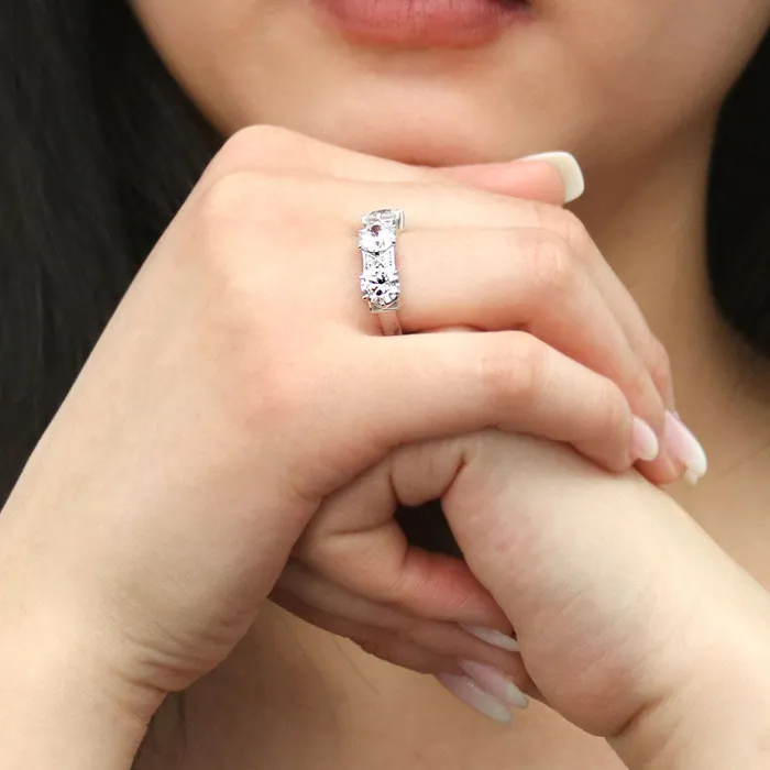 Rings BERRICLE 3Stone Art Deco Oval CZ Ring in Sterling Silver 21ct