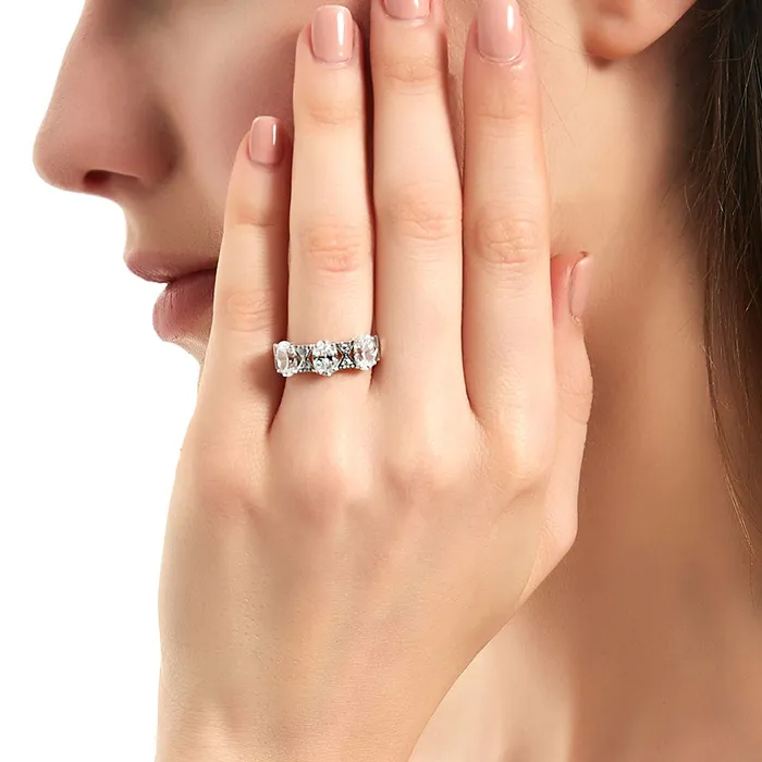 Rings BERRICLE 3Stone Art Deco Oval CZ Ring in Sterling Silver 21ct