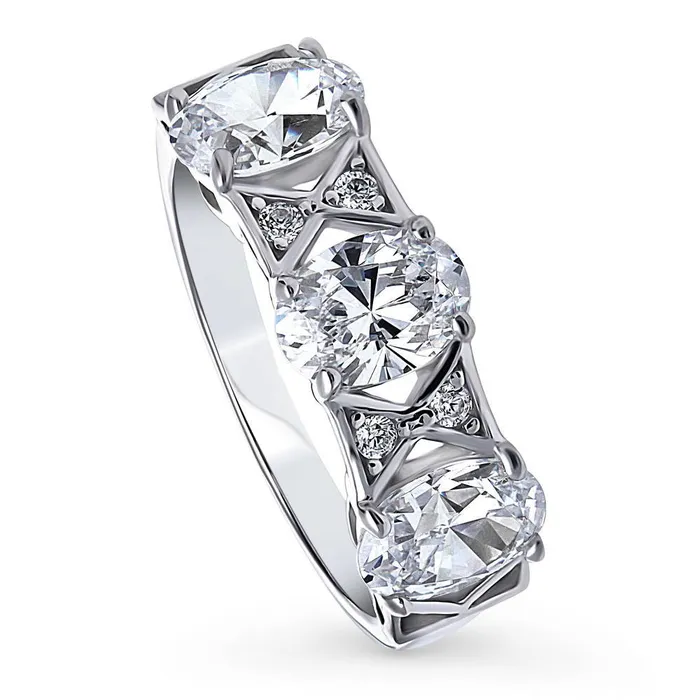 Rings BERRICLE 3Stone Art Deco Oval CZ Ring in Sterling Silver 21ct