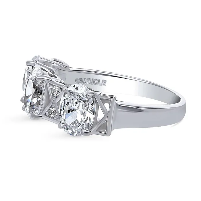 Rings BERRICLE 3Stone Art Deco Oval CZ Ring in Sterling Silver 21ct