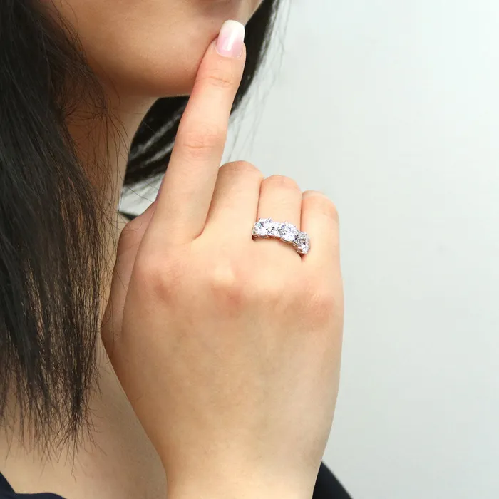 Rings BERRICLE 3Stone Art Deco Oval CZ Ring in Sterling Silver 21ct