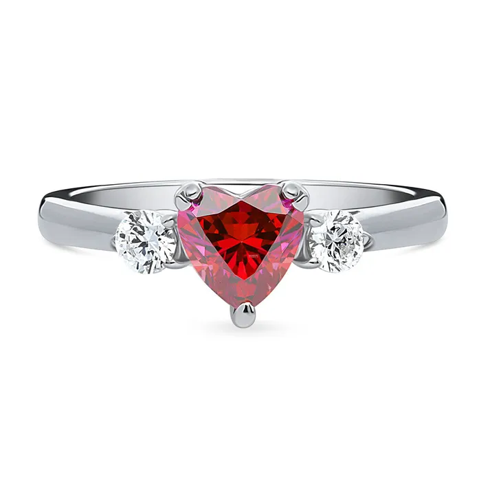 Rings BERRICLE 3Stone Heart 07ct Red Heart CZ Ring in Sterling Silver