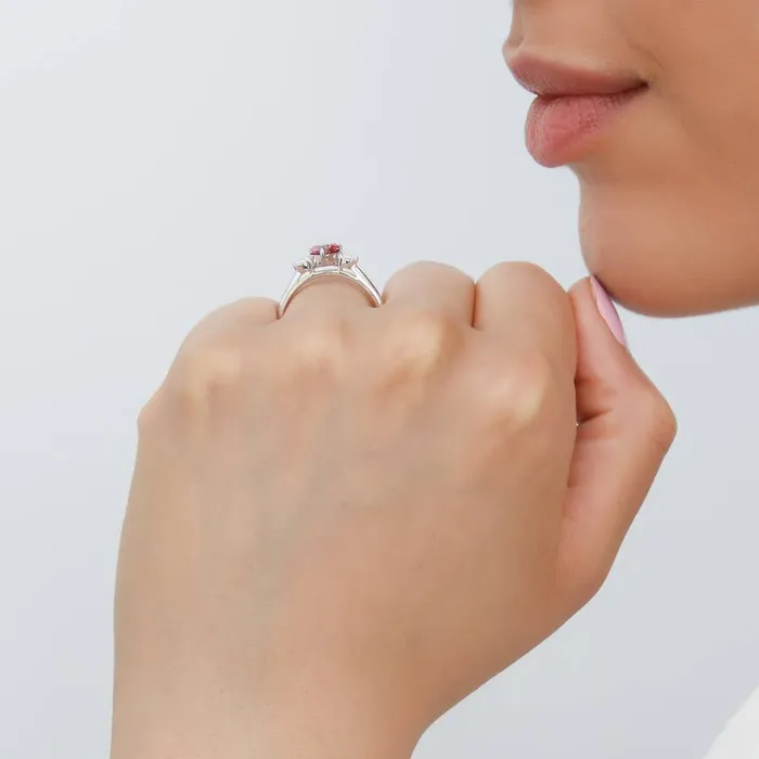 Rings BERRICLE 3Stone Heart 07ct Red Heart CZ Ring in Sterling Silver