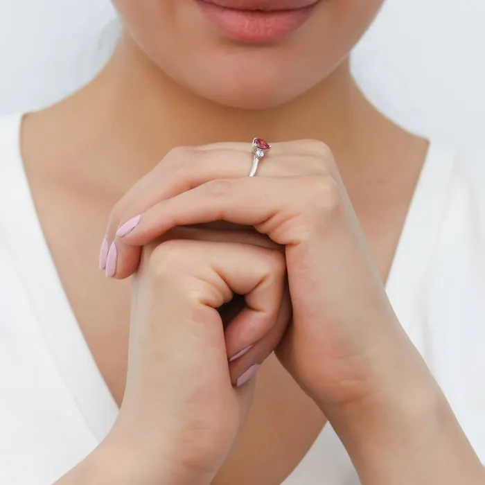 Rings BERRICLE 3Stone Heart 07ct Red Heart CZ Ring in Sterling Silver