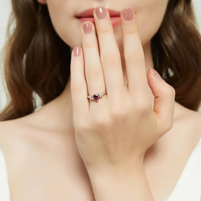 Rings BERRICLE 3Stone Heart 07ct Red Heart CZ Ring in Sterling Silver