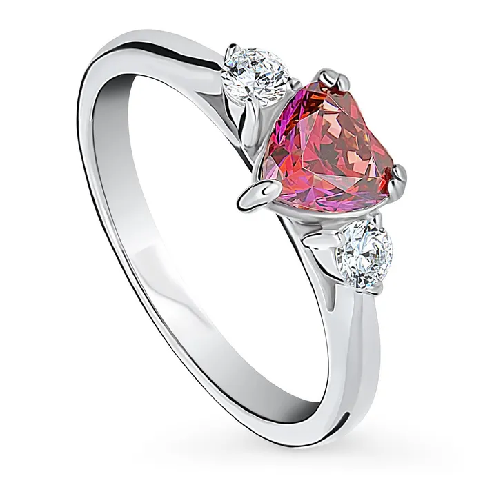 Rings BERRICLE 3Stone Heart 07ct Red Heart CZ Ring in Sterling Silver
