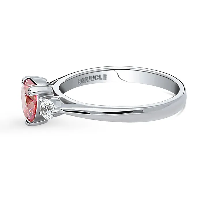 Rings BERRICLE 3Stone Heart 07ct Red Heart CZ Ring in Sterling Silver