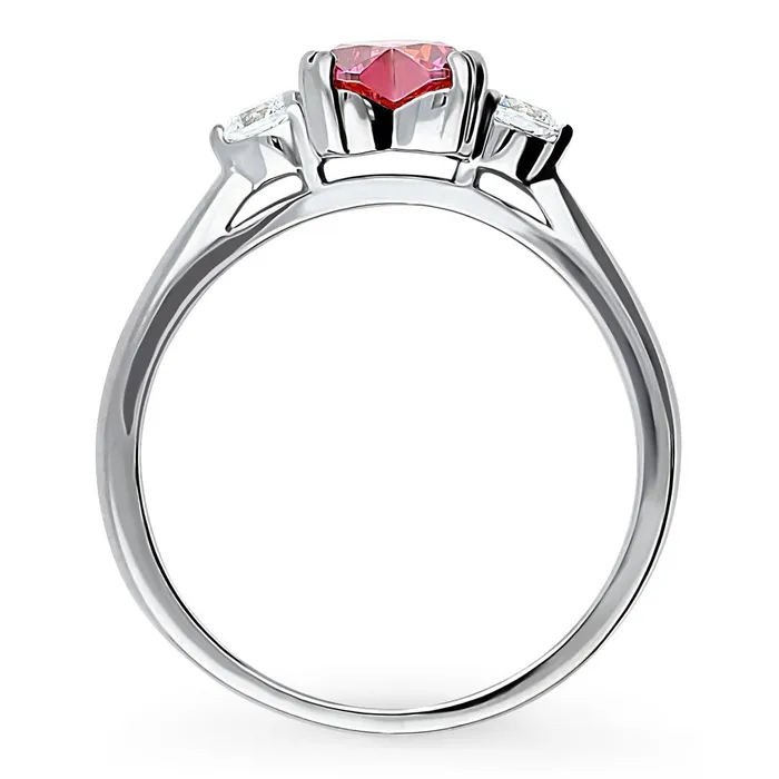 Rings BERRICLE 3Stone Heart 07ct Red Heart CZ Ring in Sterling Silver