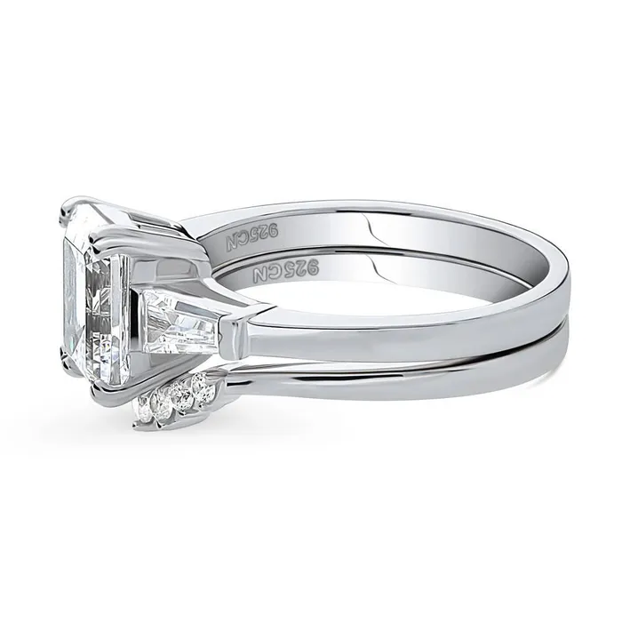 Rings BERRICLE 3Stone Wishbone 21ct Emerald Cut CZ Ring Set in Sterling Silver
