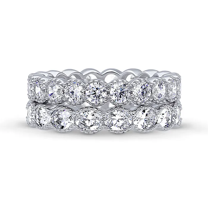 Rings BERRICLE EastWest Milgrain Bezel CZ Eternity Ring Set in Sterling Silver