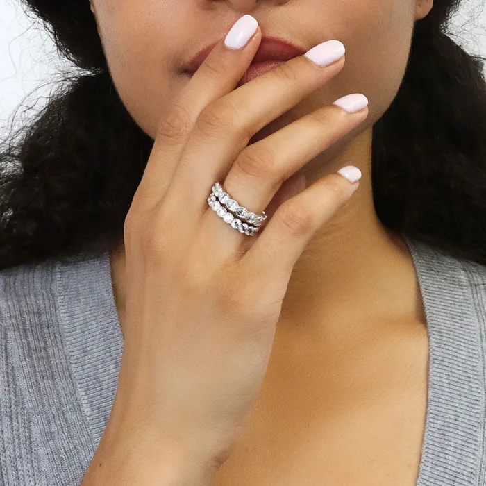 Rings BERRICLE EastWest Milgrain Bezel CZ Eternity Ring Set in Sterling Silver