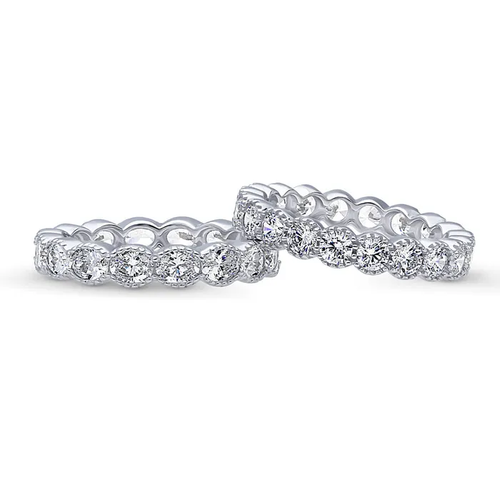 Rings BERRICLE EastWest Milgrain Bezel CZ Eternity Ring Set in Sterling Silver