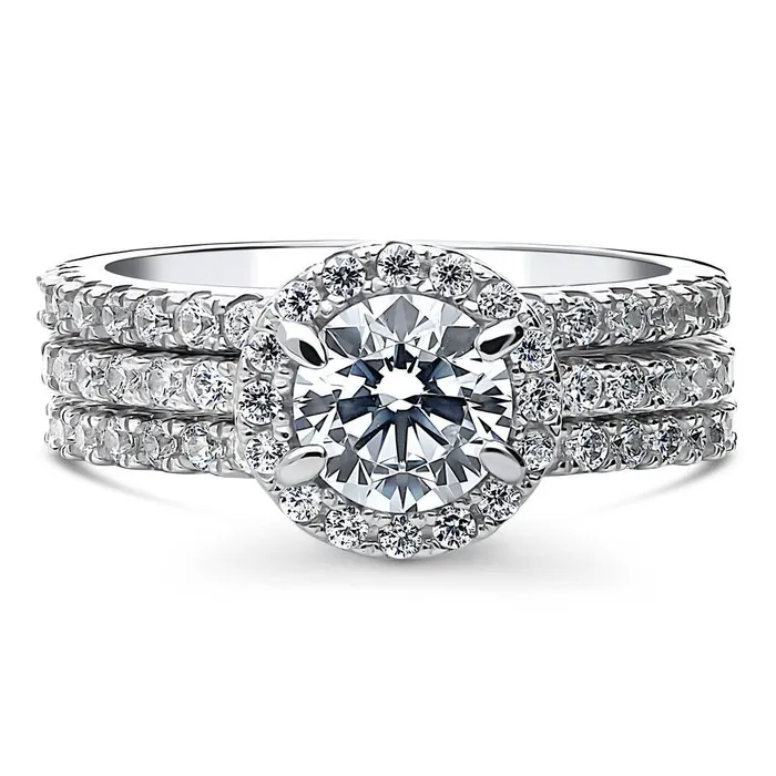 Rings BERRICLE Halo CZ Ring Set in Sterling Silver
