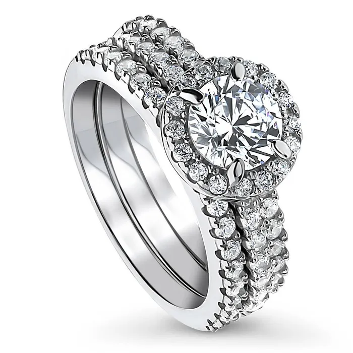 Rings BERRICLE Halo CZ Ring Set in Sterling Silver