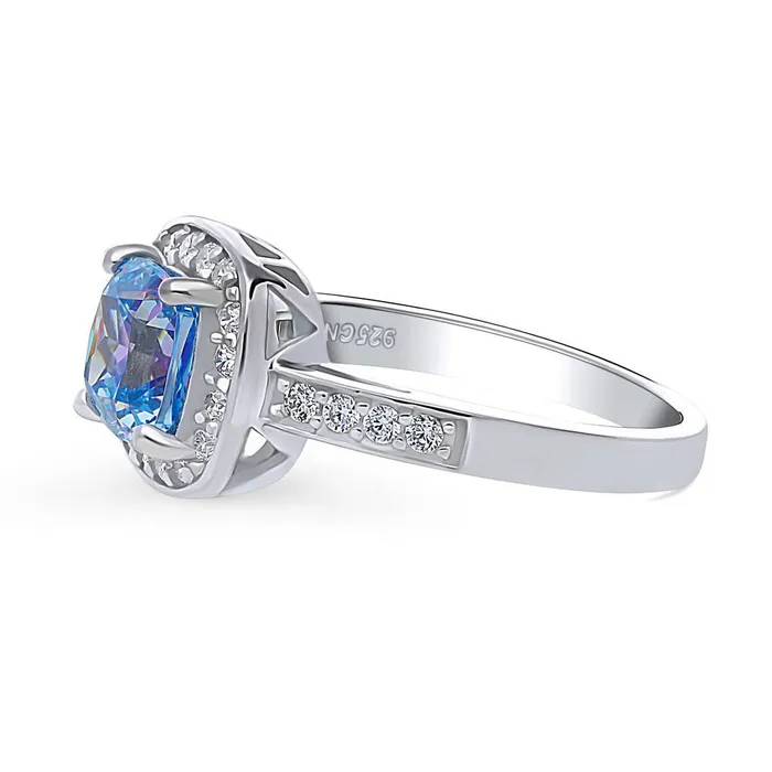 Rings BERRICLE Halo Kaleidoscope Purple Aqua Cushion CZ Ring in Sterling Silver