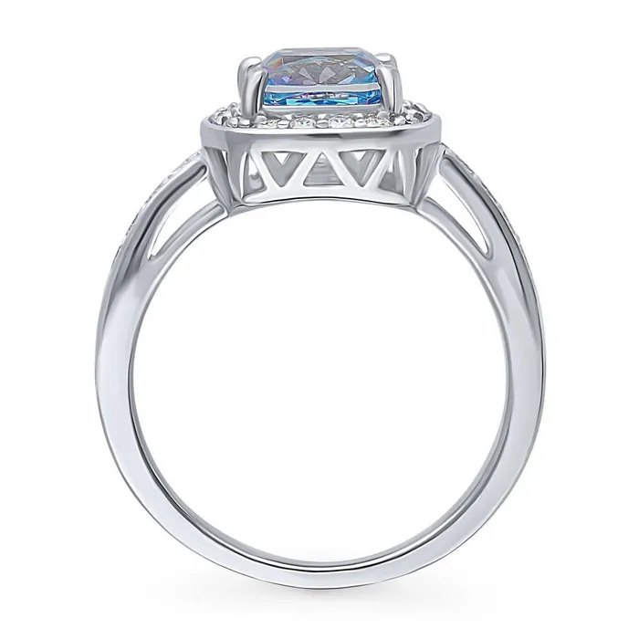 Rings BERRICLE Halo Kaleidoscope Purple Aqua Cushion CZ Ring in Sterling Silver