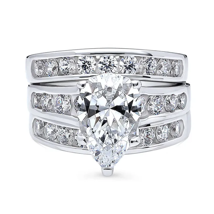 Rings BERRICLE Solitaire 3ct Pear CZ Ring Set in Sterling Silver