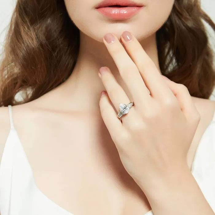 Rings BERRICLE Solitaire 3ct Pear CZ Ring Set in Sterling Silver