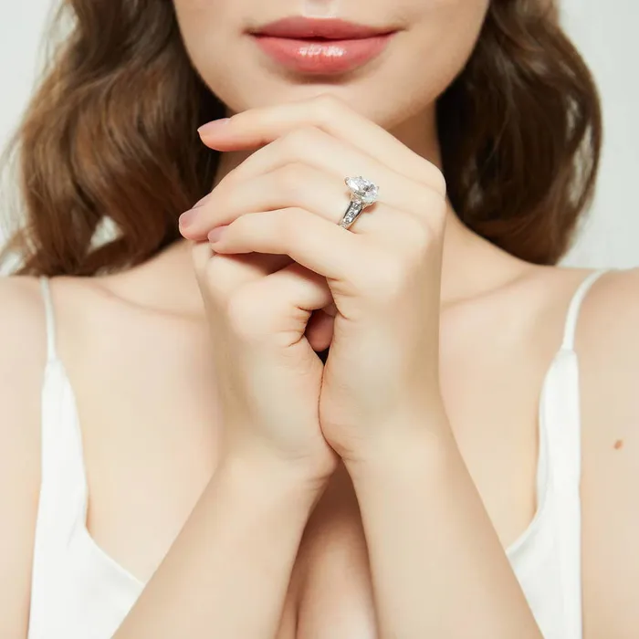 Rings BERRICLE Solitaire 3ct Pear CZ Ring Set in Sterling Silver