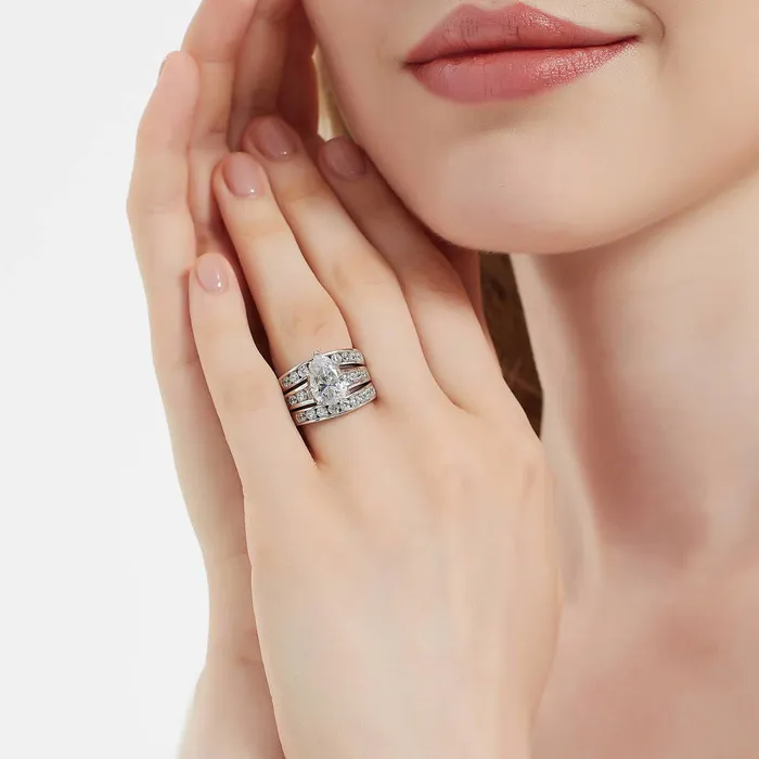 Rings BERRICLE Solitaire 3ct Pear CZ Ring Set in Sterling Silver