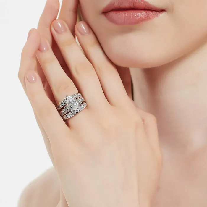 Rings BERRICLE Solitaire 3ct Pear CZ Ring Set in Sterling Silver