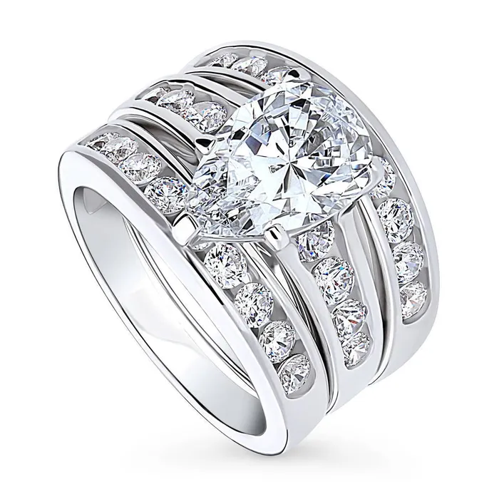 Rings BERRICLE Solitaire 3ct Pear CZ Ring Set in Sterling Silver