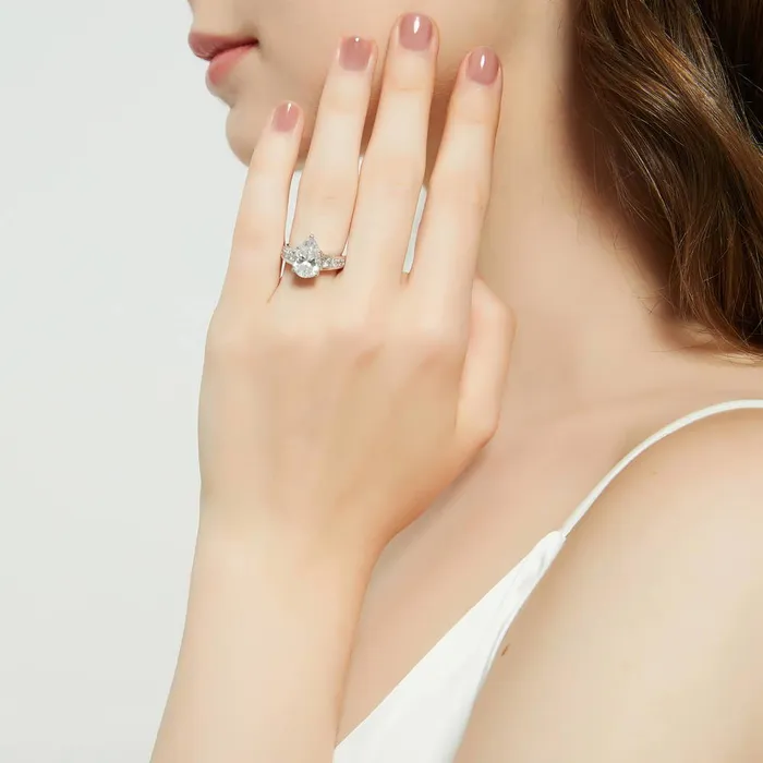 Rings BERRICLE Solitaire 3ct Pear CZ Ring Set in Sterling Silver