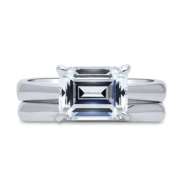 Rings BERRICLE Solitaire EastWest Emerald Cut CZ Ring Set in Sterling Silver Rings BERRICLE Solitaire EastWest Emerald Cut CZ Ring Set in Sterling Silver