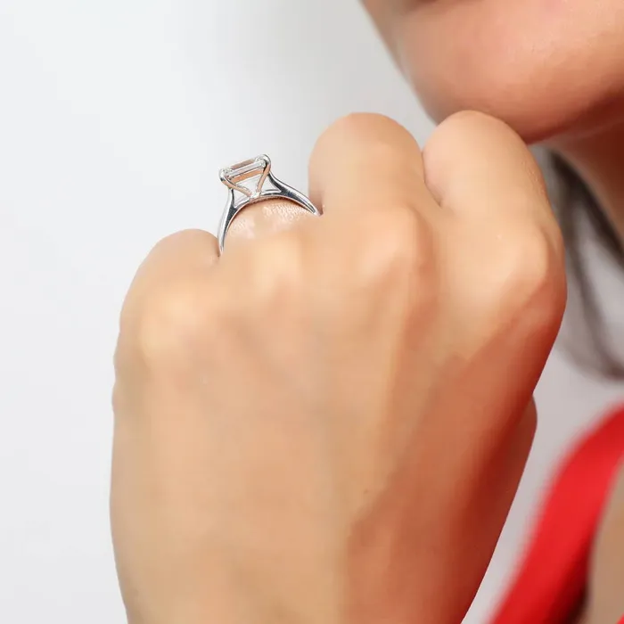 Rings BERRICLE Solitaire EastWest Emerald Cut CZ Ring Set in Sterling Silver