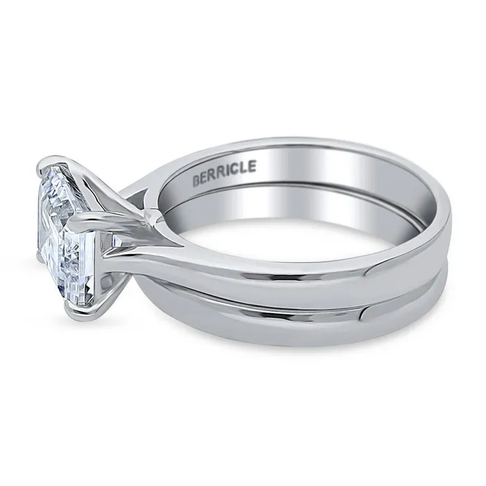 Rings BERRICLE Solitaire EastWest Emerald Cut CZ Ring Set in Sterling Silver