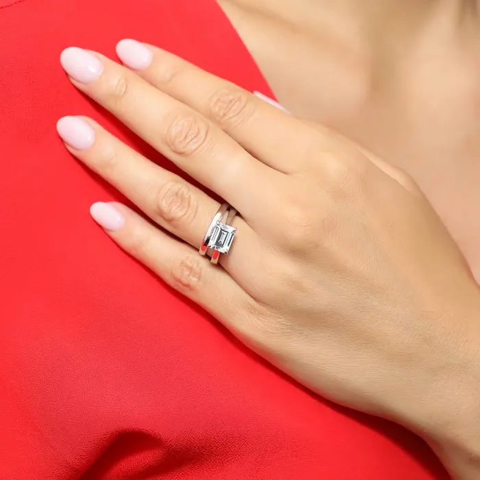 Rings BERRICLE Solitaire EastWest Emerald Cut CZ Ring Set in Sterling Silver